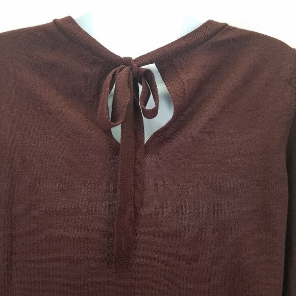 Nanette Lepore Sweater Women's S Burgundy Tie Back Fine Merino Wool Bell Sleeve - Picture 3 of 12